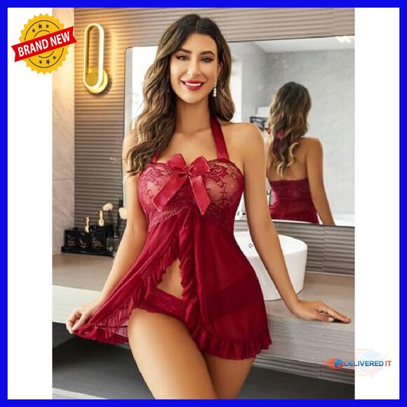 Girls Lace Babydoll Dress Halter Nightgown Open Front Maternity - Picture 7 of 8